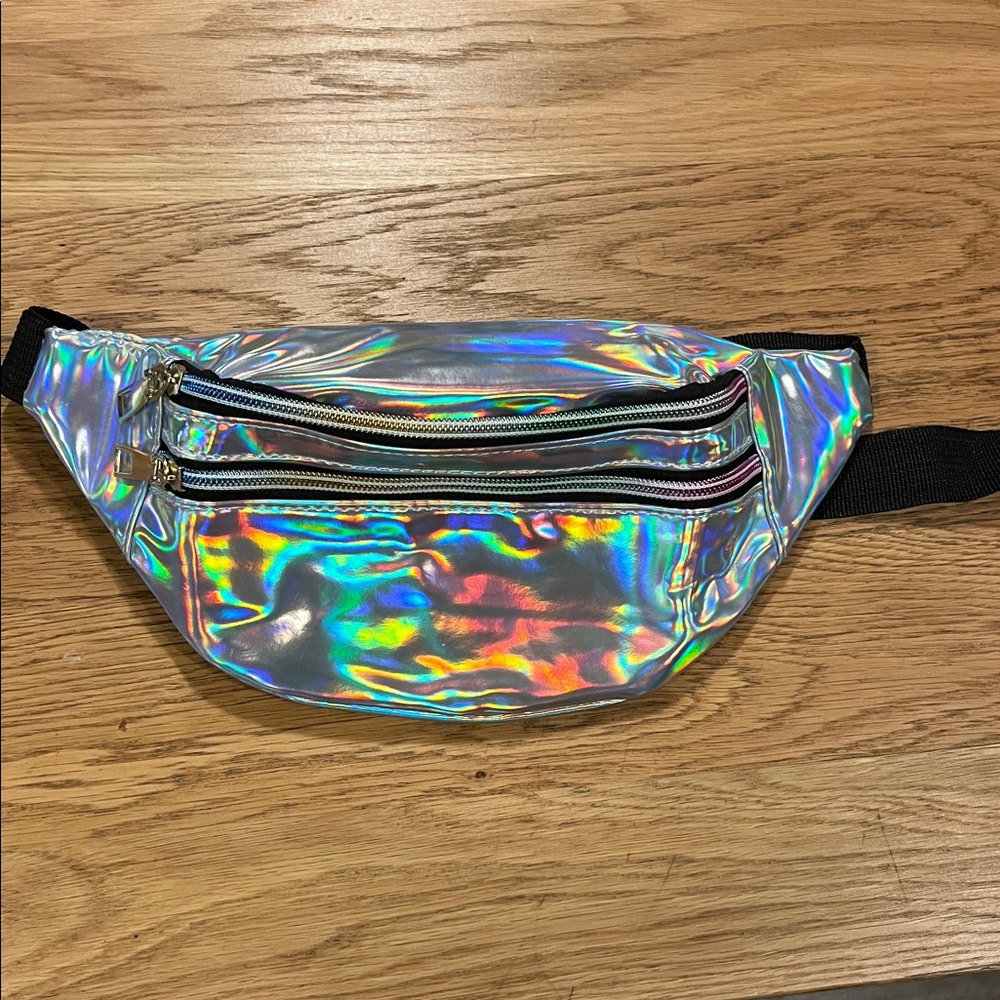 Silver Holographic Fanny Pack with Black Strap